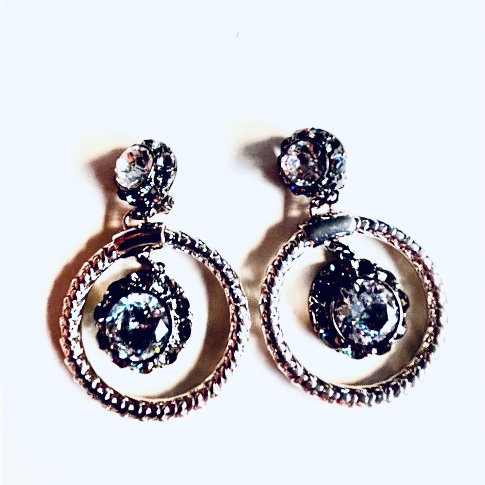 Dominique Aurientis Gunmetal/Silver Dazzling Crystal Drop Earrings